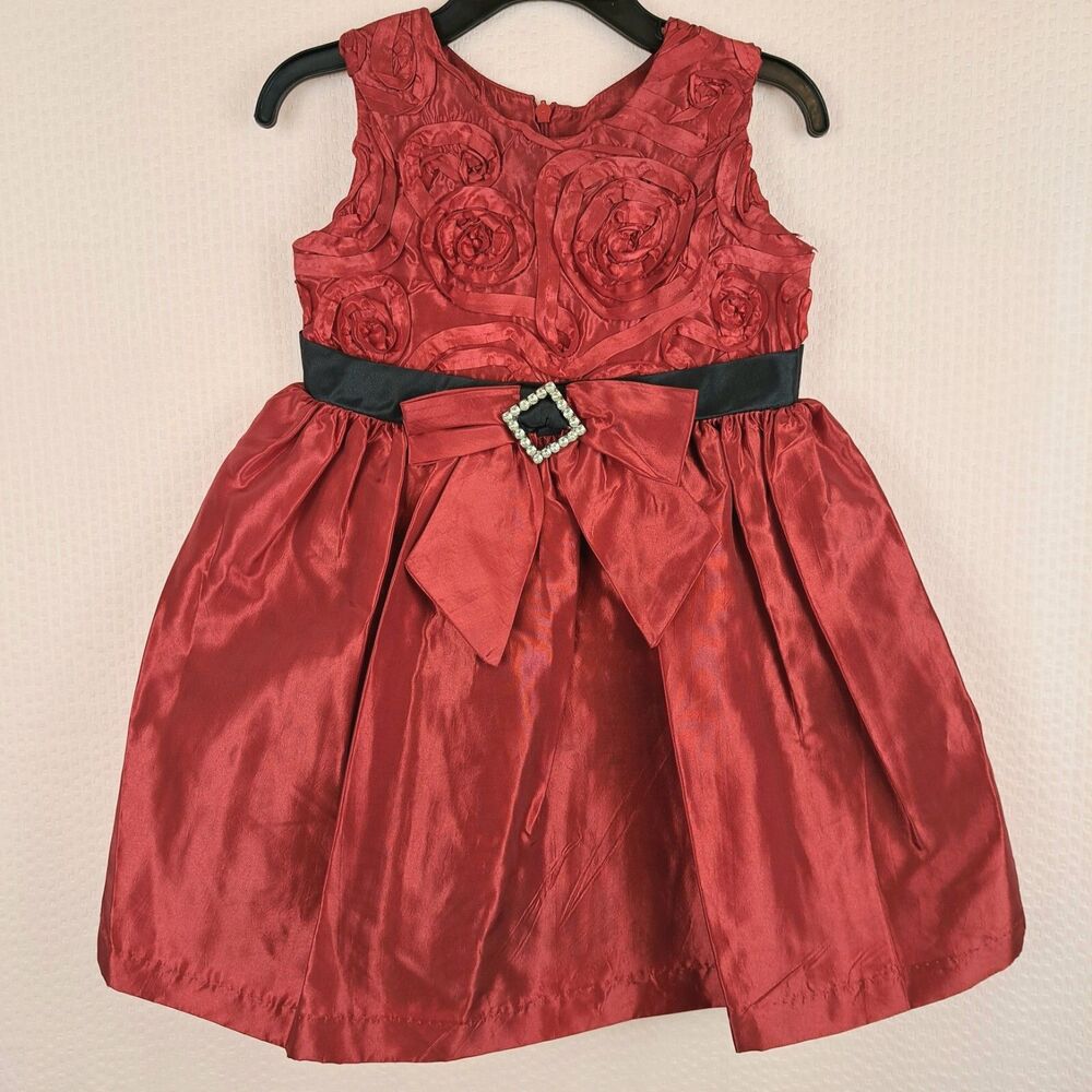 Jayne Copeland Holiday Girl Dress Red Roses Size 2T with Bow and Back Tie